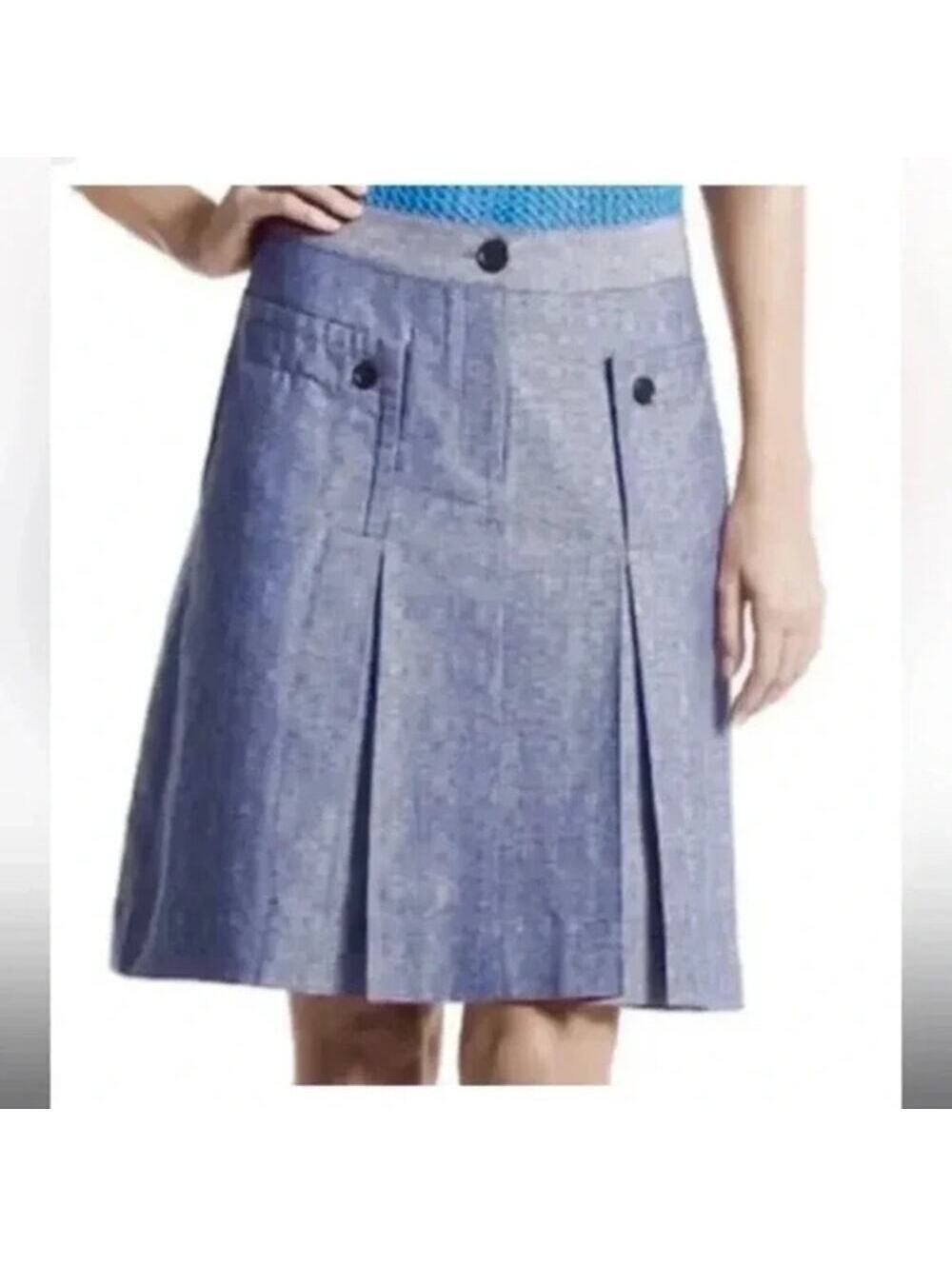 Derek Lam EUC Women's Organic Cotton Pleated Indigo Blue Chambray Skirt 10